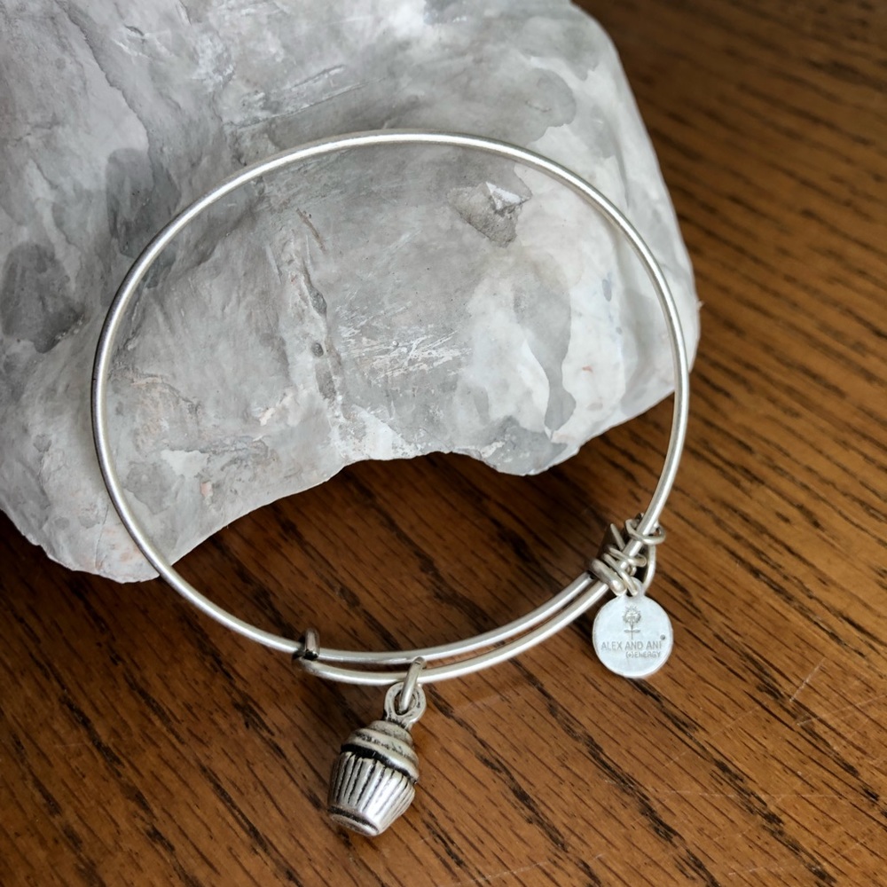Alex and Ani Silver Cupcake Charm Bangle Bracelet